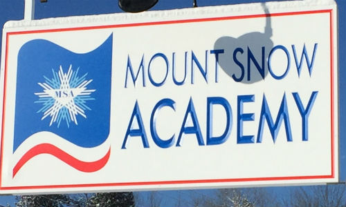 mt. snow academy sign close up